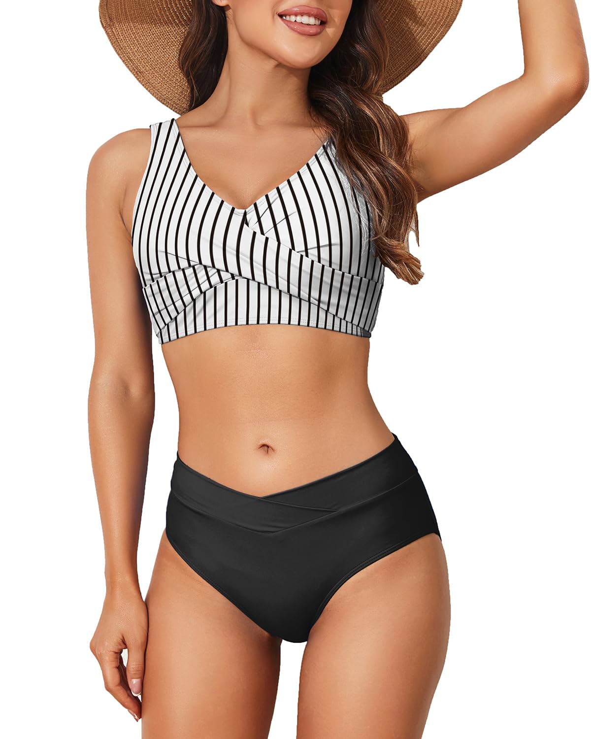 Limeeke Women's High Waisted Bikini Set Twist Front Two Piece Swimsuit Lace Up Tie Back Bathing Suits